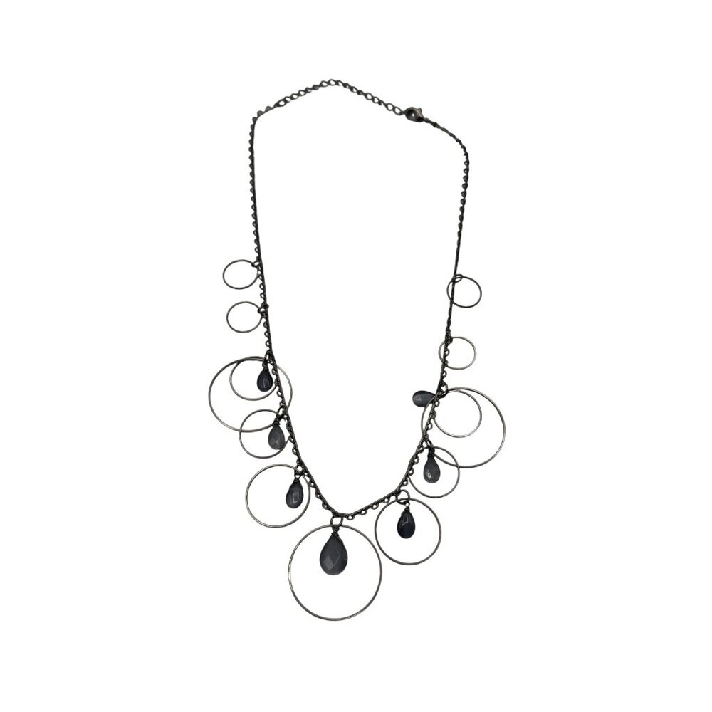 Silver Hoop & Teardrop Pendant Necklace With Adjustable Chain
